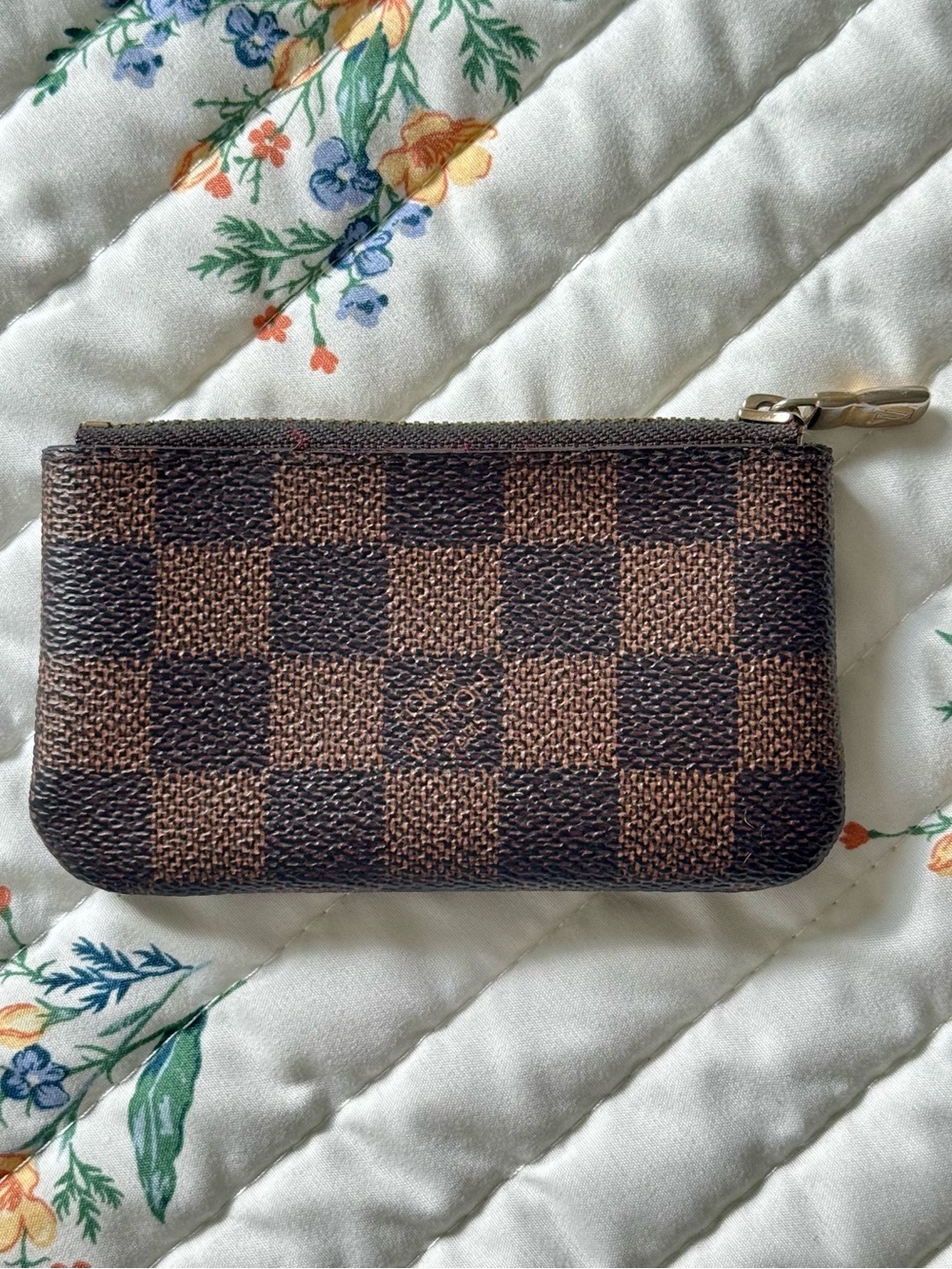 Monogram Canvas Faux Leather Zipper Key Pouch Wallet, Brown Demier Ebene Check